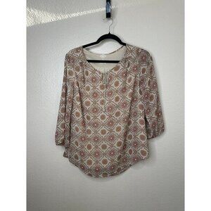 St John's Bay Women's Tan Blouse size Small‎ long sleeve pullover round neck